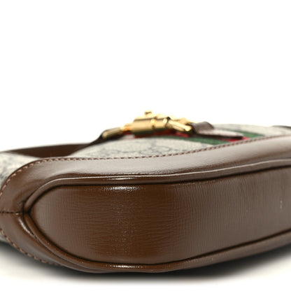 GG Supreme Monogram Azalea Calfskin Web Mini Jackie 1961 Hobo Beige Ebony Brown Sugar