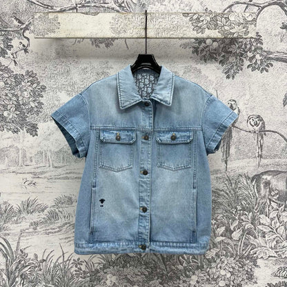 CD 25 Short-sleeved Denim Shirt Light Blue Cotton