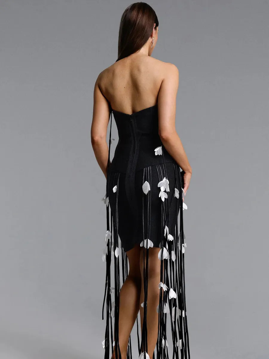 Arielle Strapless Leaf Fringe Bandage Mini Dress