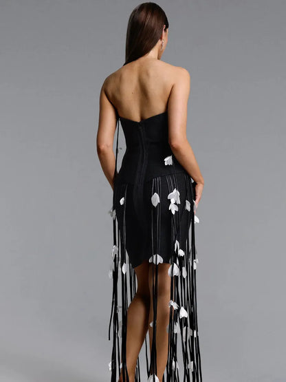 Arielle Strapless Leaf Fringe Bandage Mini Dress