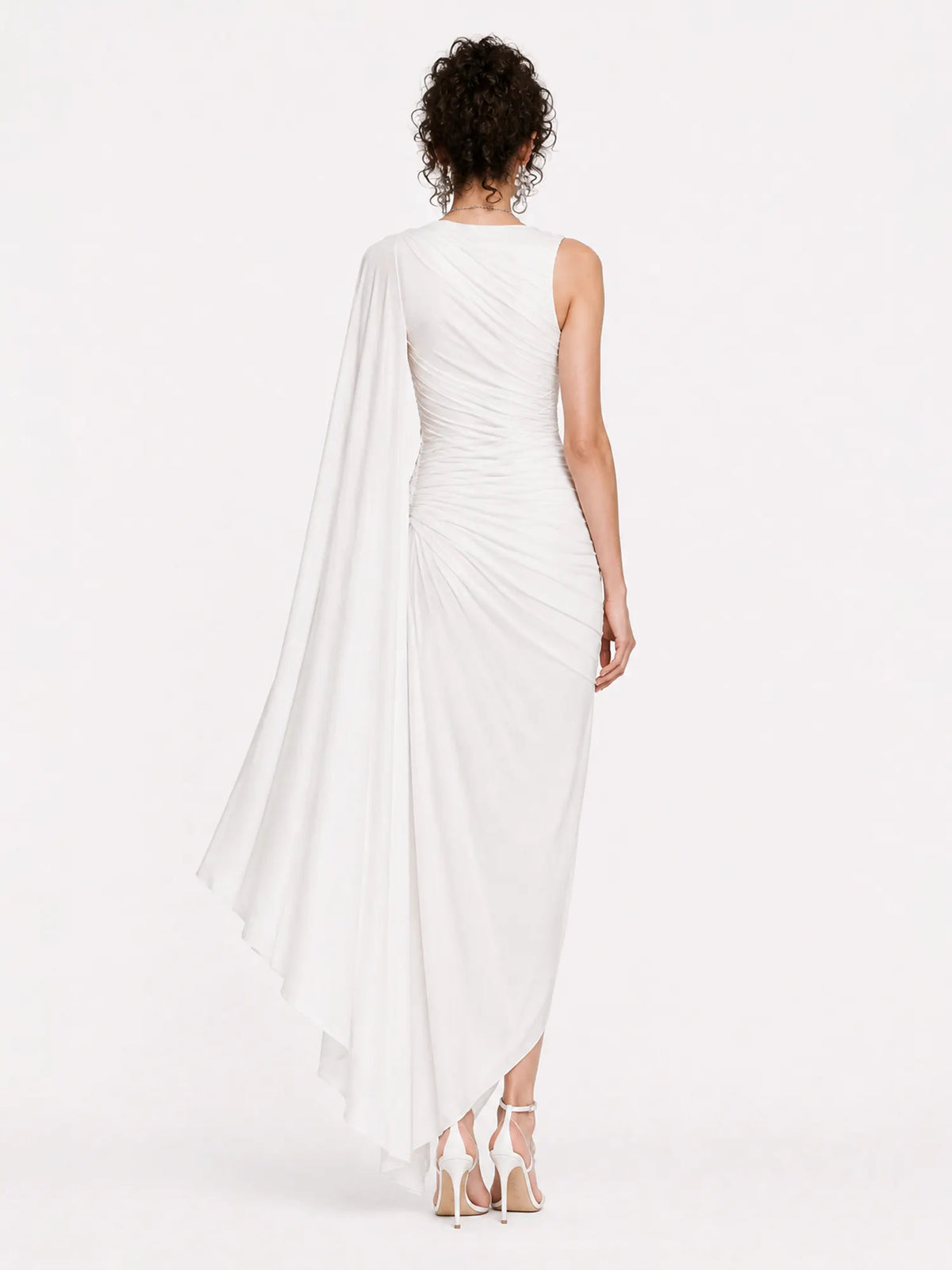 Willow One-Shoulder Pleated Cape Midi Dress