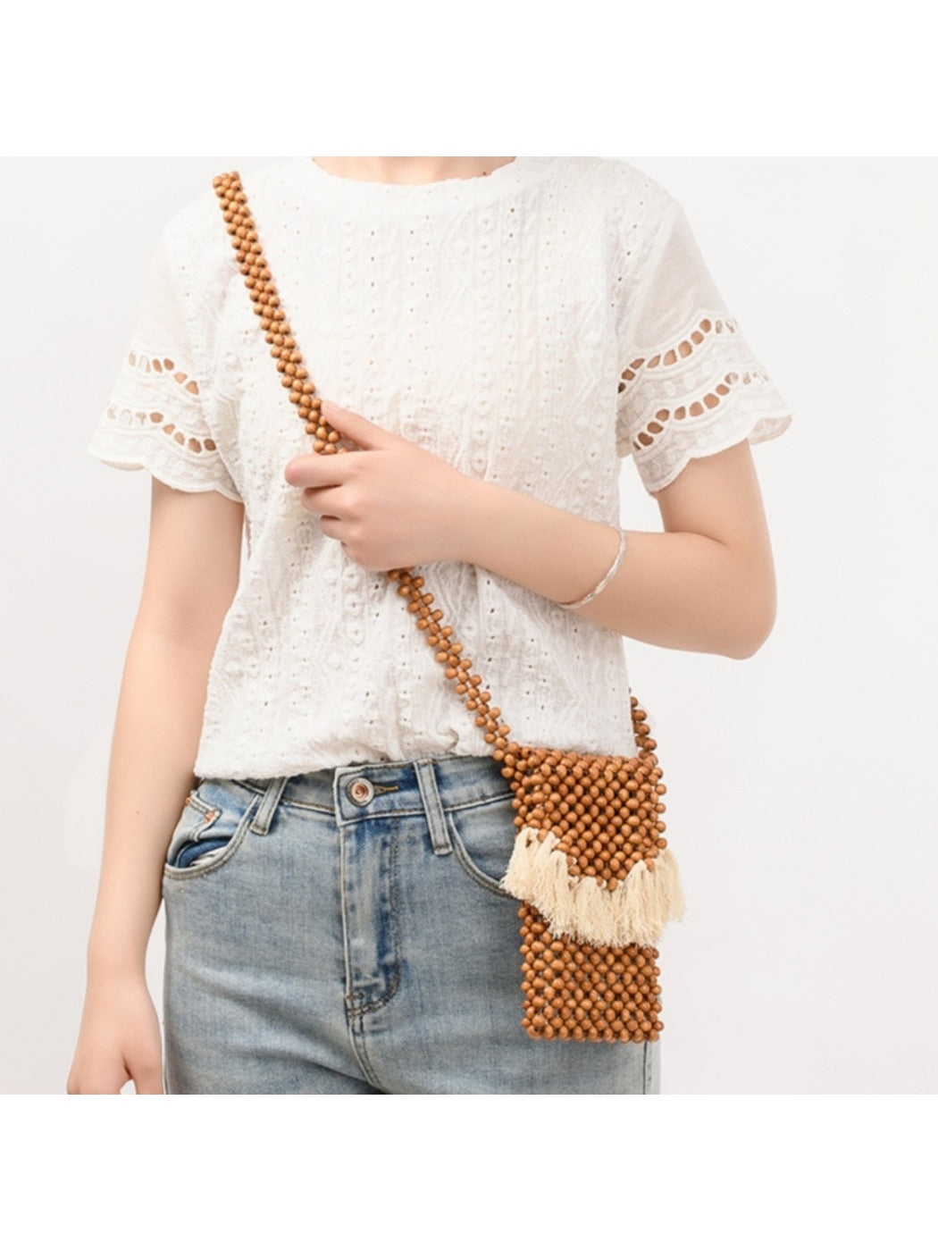 Cosbai - Beaded Woven Mini Crossbody Bag - Boho &amp; Charm