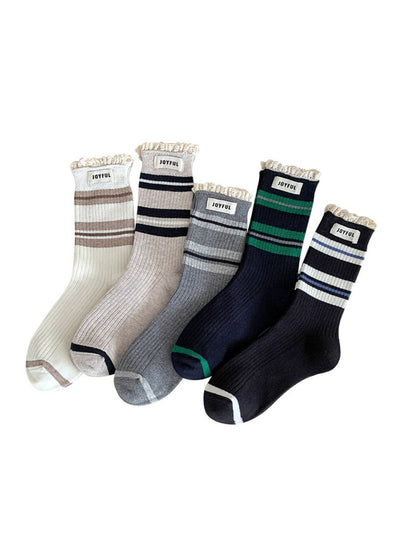 Rufia - Stripe Lace Trim Mid-Calf Capsule Socks