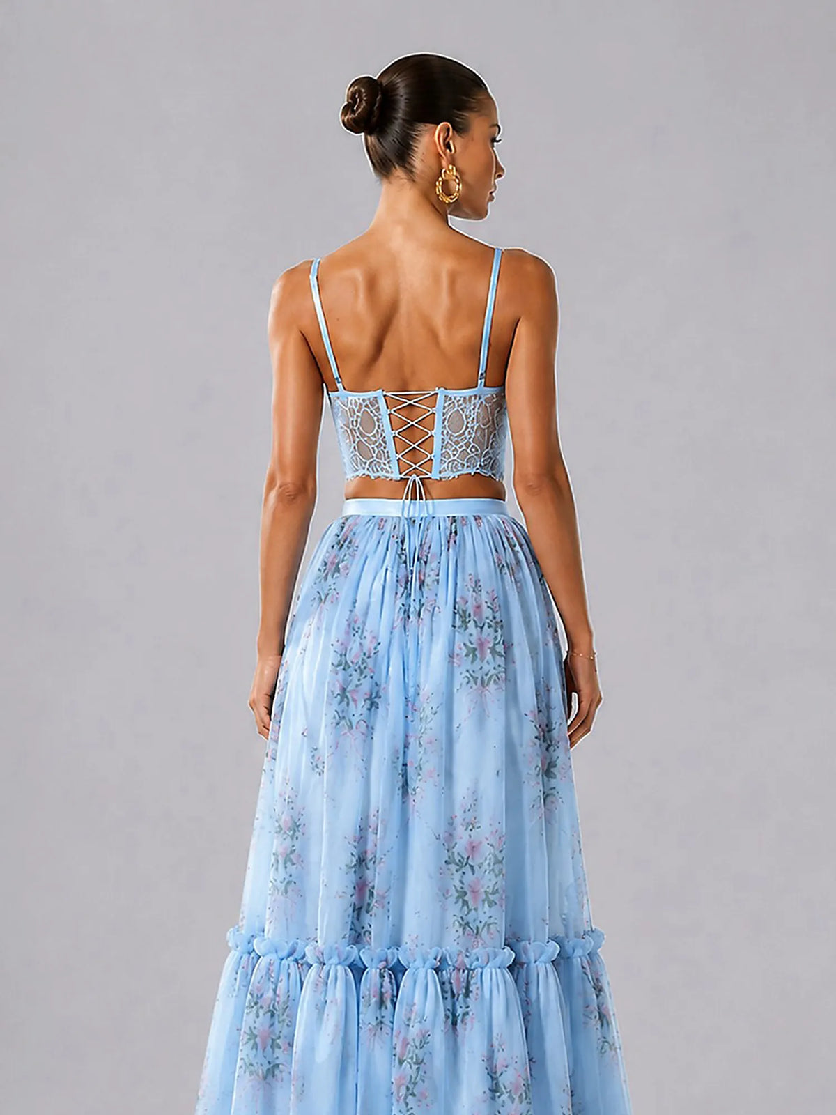 Cyra Chiffon Floral Print Maxi Skirt Set