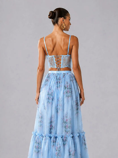 Cyra Chiffon Floral Print Maxi Skirt Set