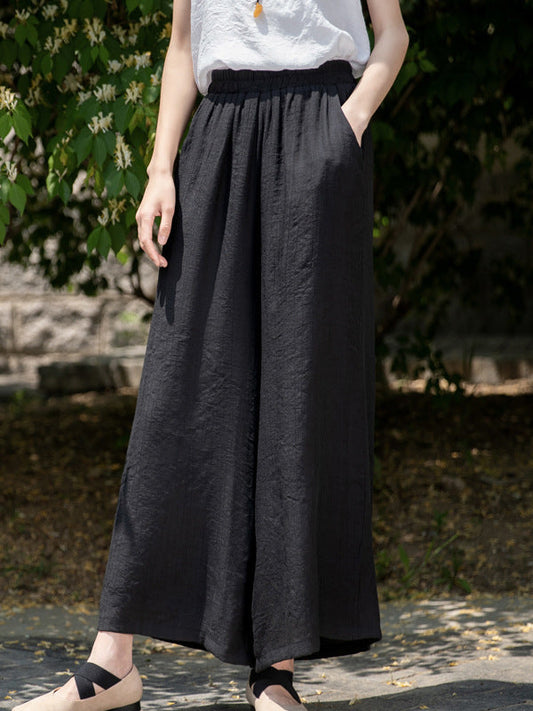 Simple Wide Legs Loose Elasticity Solid Color Casual Pants Bottoms