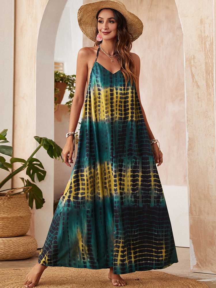 Bohemia Style Floral Summer Sling Dress Sexy V-Neck Print Dress Beach Dress