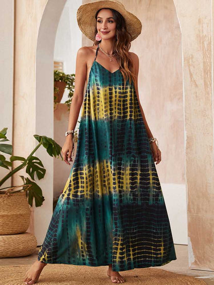 Bohemia Style Floral Summer Sling Dress Sexy V-Neck Print Dress Beach Dress