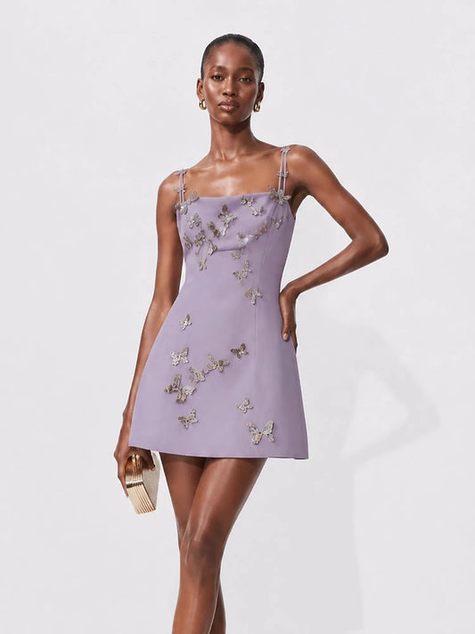 Octavia 3D Butterfly Mini Dress In Purple