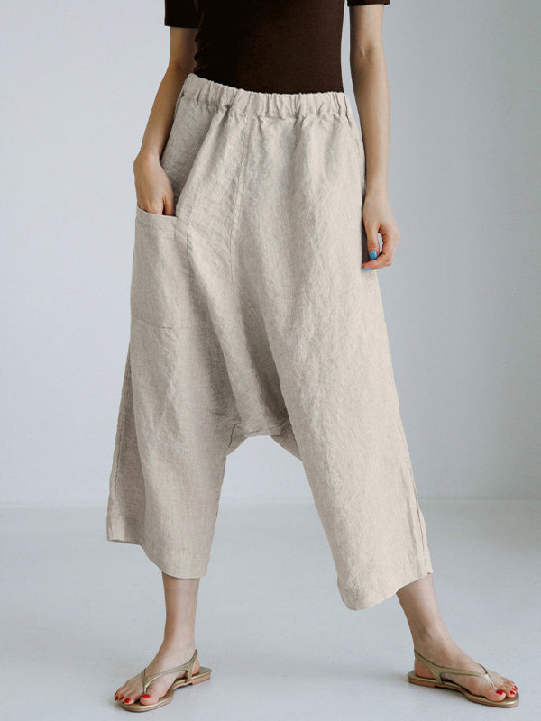 Loose Ninth Pants Elasticity Solid Color Casual Pants Bottoms