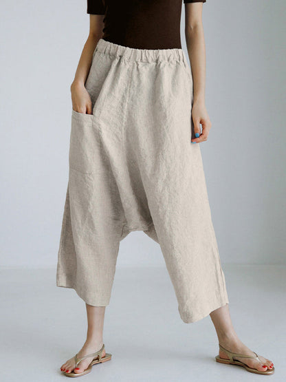 Loose Ninth Pants Elasticity Solid Color Casual Pants Bottoms
