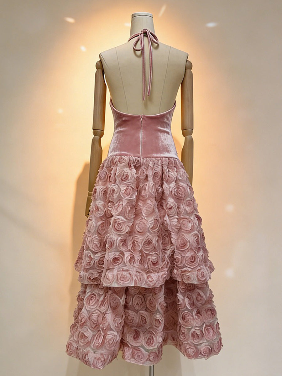 Thalia 3D Floral Backless Midi Dress