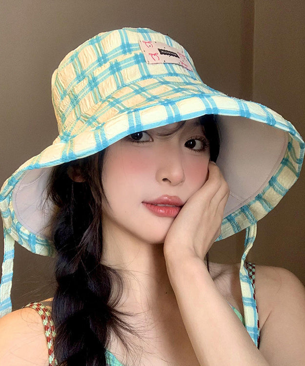 Chic Green Plaid Lace Up Versatile Bucket Hat