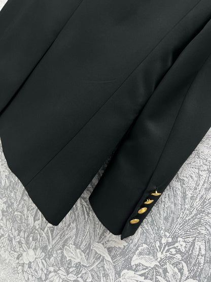 YSL 25 Double-breasted Suit Jacket Black Cotton Polyester