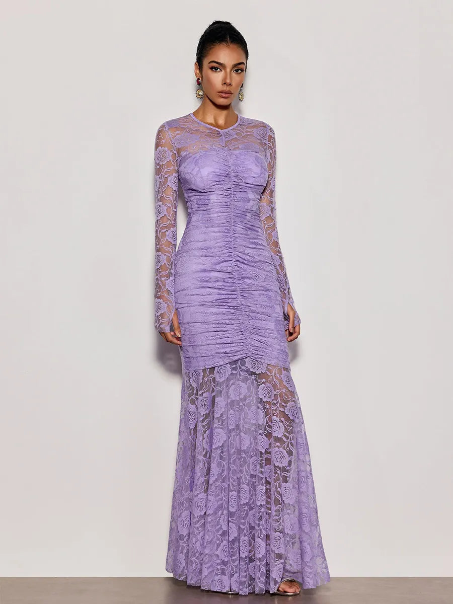 Nora Lace Ruched Mermaid Maxi Dress
