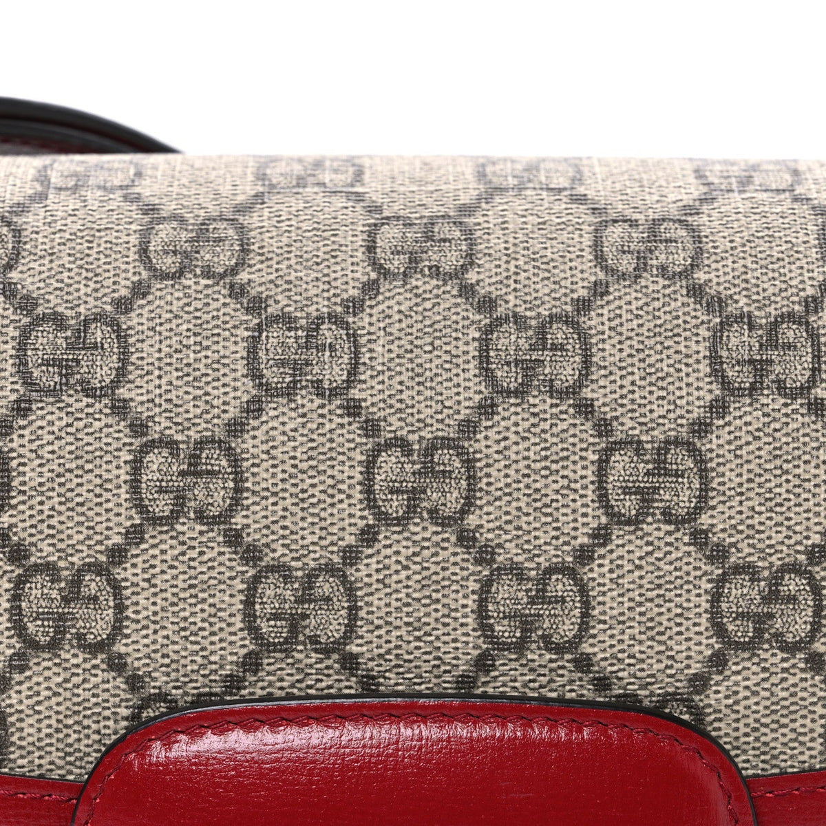 GG Supreme Monogram Azalea Calfskin Horsebit 1955 Shoulder Bag Beige Ebony New Cherry Red