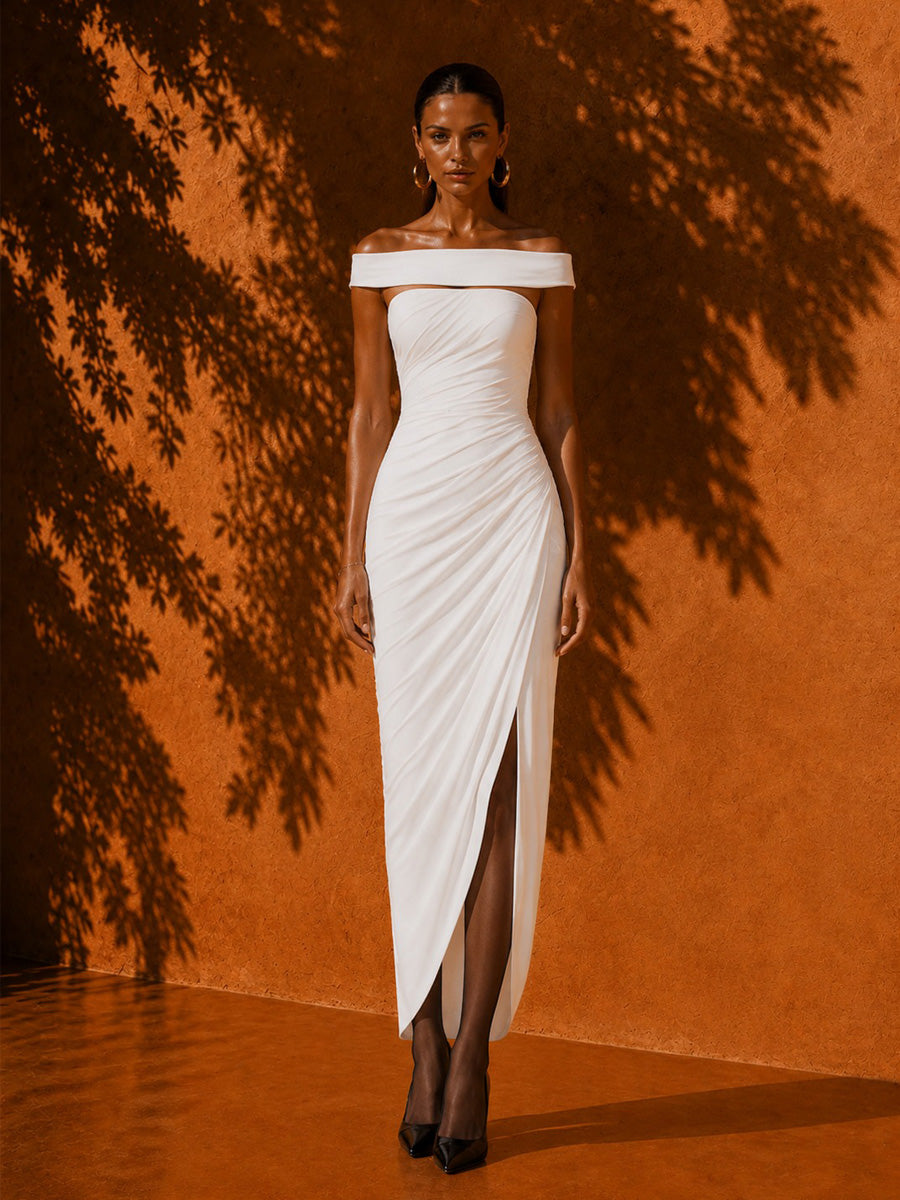 Juliette Sexy Off-Shoulder Bodycon Maxi Dress with Side Slit
