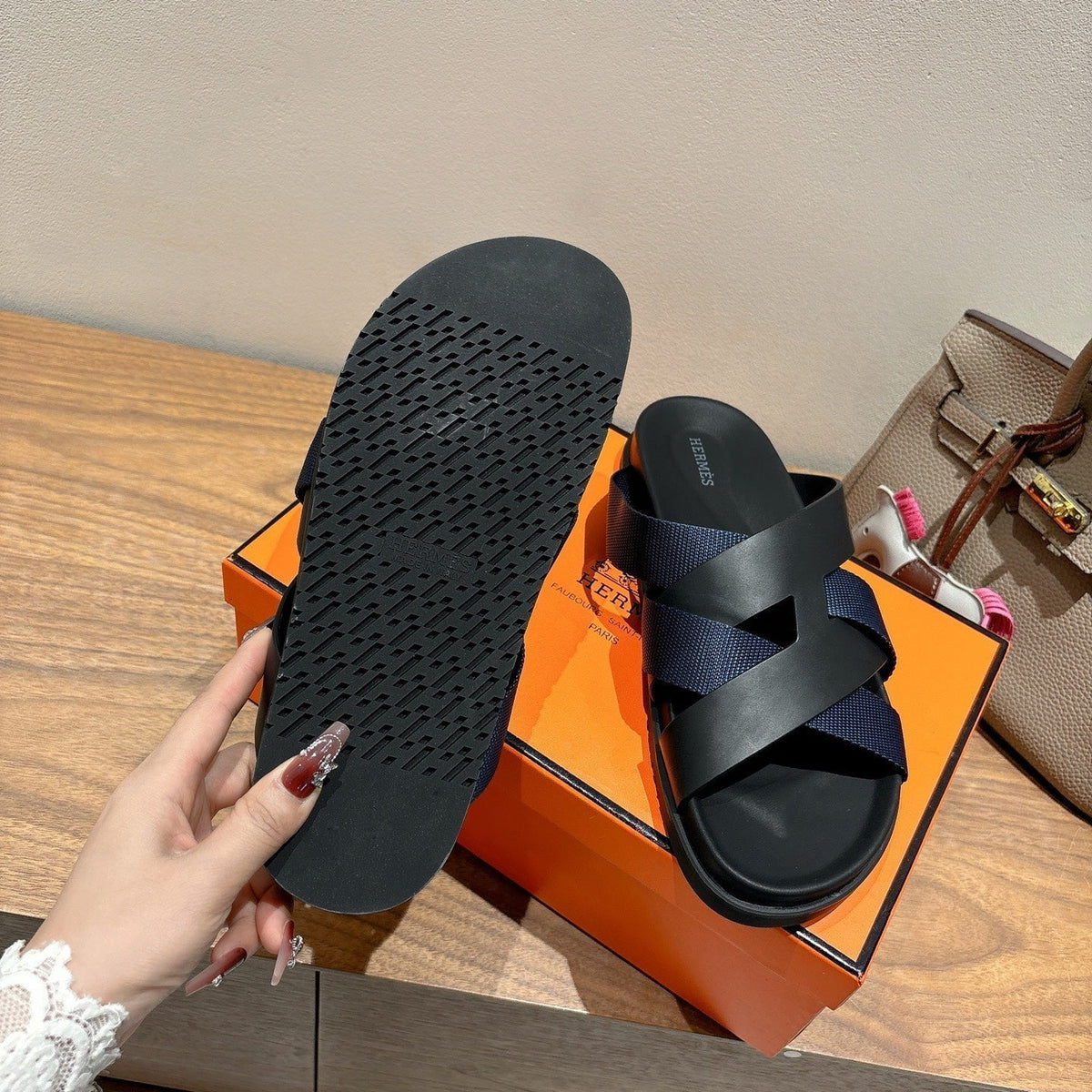 HM 25 Kazimir Sandal Black Calfskin Canvas