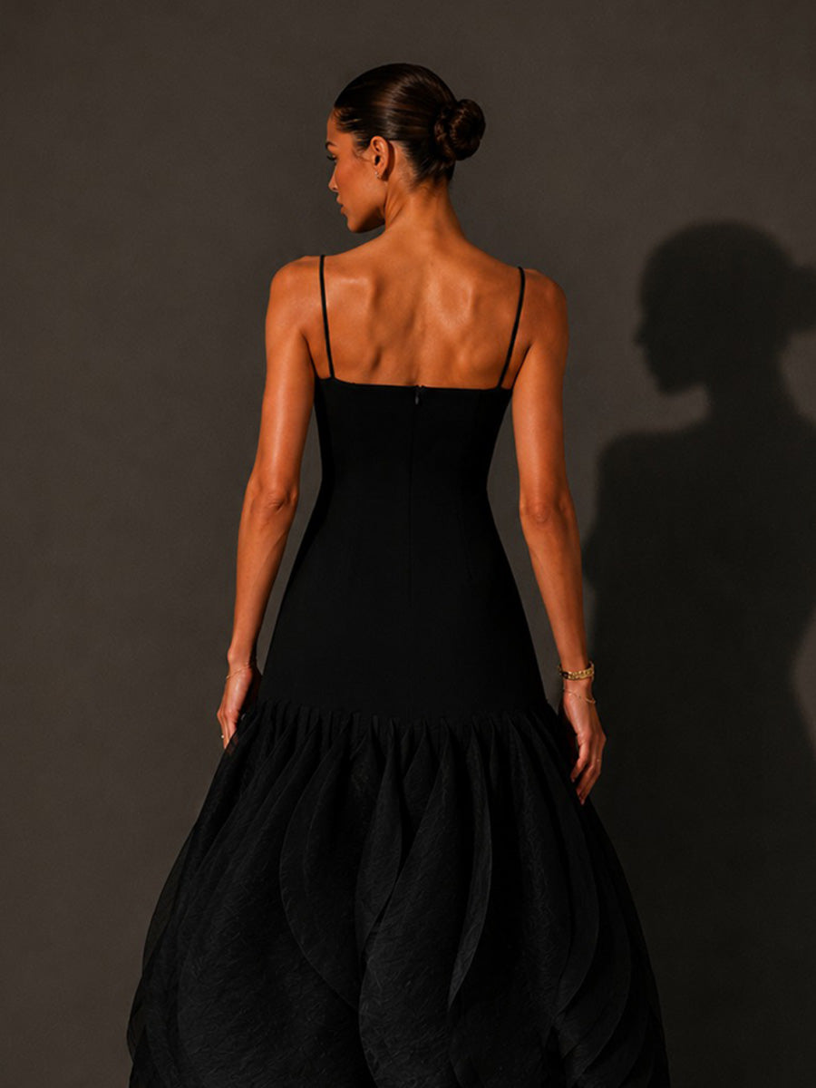 Naomi Petal-Hem Spaghetti-Strap Maxi Dress