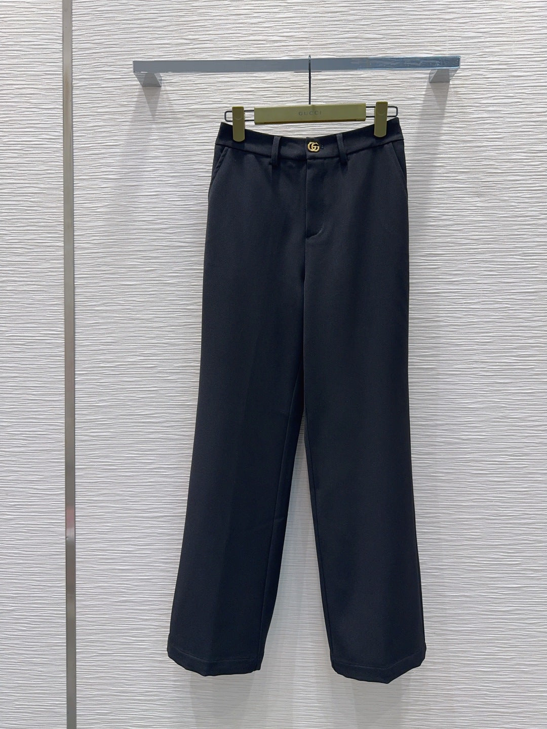 GG Crêpe Elegant Trousers With Double G Button Black Wool 346702
