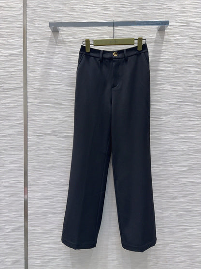 GG Crêpe Elegant Trousers With Double G Button Black Wool 346702