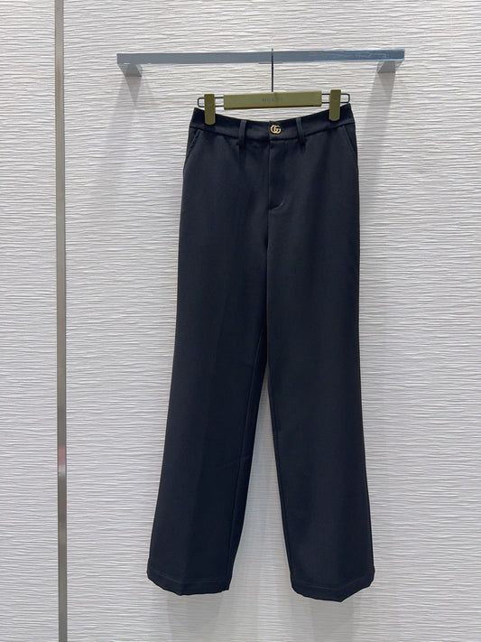 GG Crêpe Elegant Trousers With Double G Button Black Wool 346702