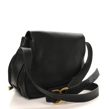 Grained Calfskin Medium Marcie Saddle Bag Black
