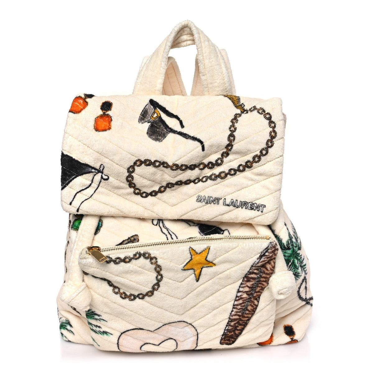 Terrycloth Summer Print Matelasse Backpack Poudre White Multicolor