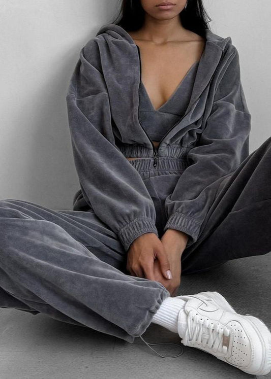 Zip-Up Hoodie Two-Piece Set Cotton Blend