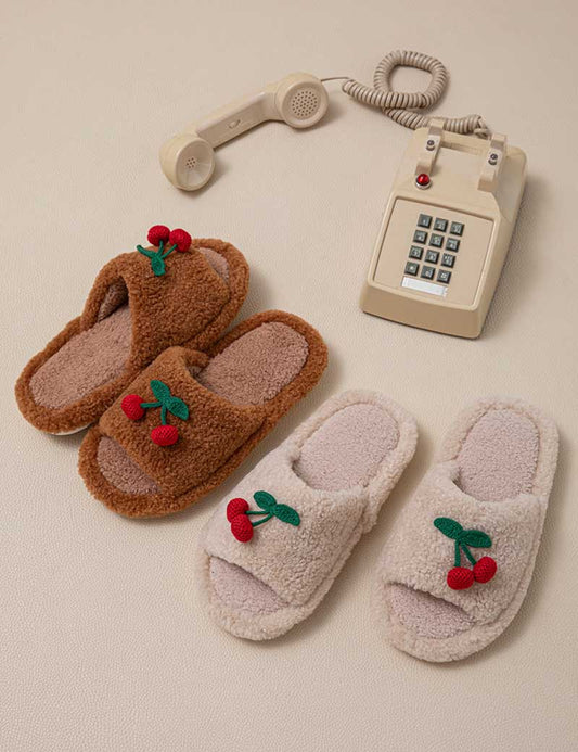 Plush Cherry Color Block Warm Slippers