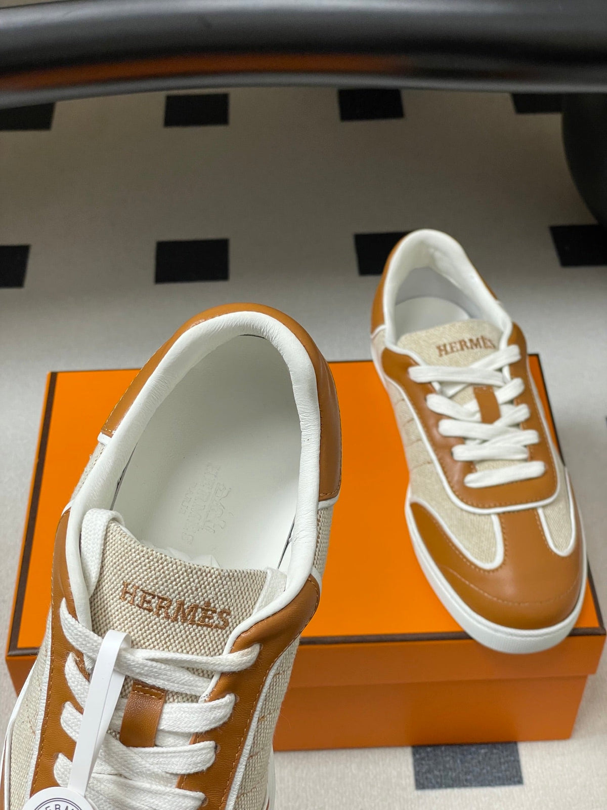 Hermes 26 Match Sneakers Brown Beige in Calfskin 594337
