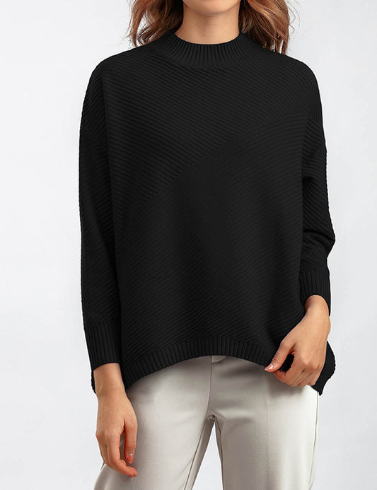 Retro Mock Neck Oversized Pullover Knit Sweater