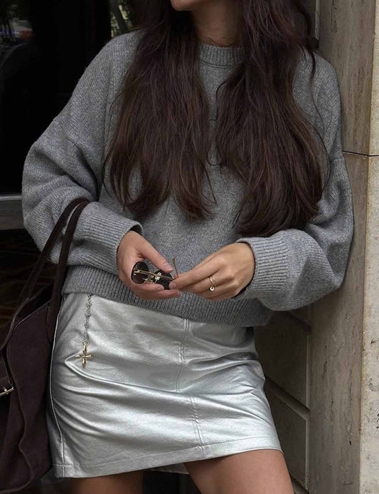 Winter Thick Round Neck Solid Color Crop Sweater