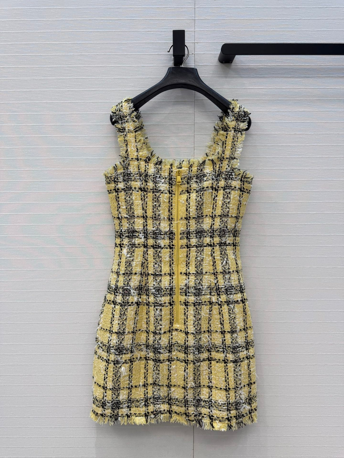Balmain 26s Slip Dress Yellow Black Tweed 346071
