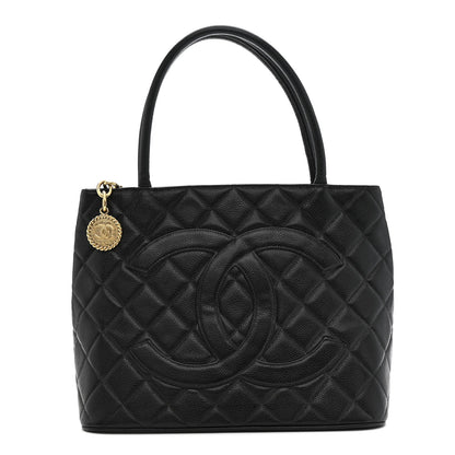 Caviar Quilted Medallion Tote Black