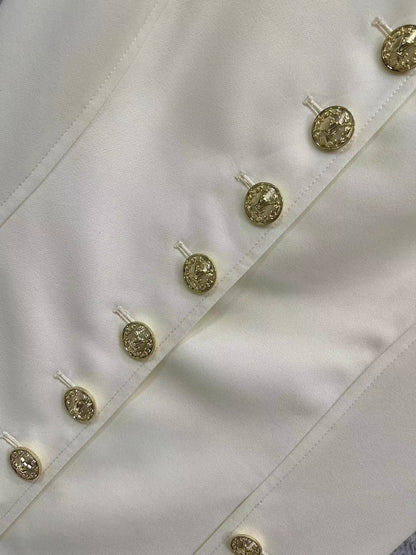 LV 25 Round-Neck Logo Metal Buttoned Dress White Poliester