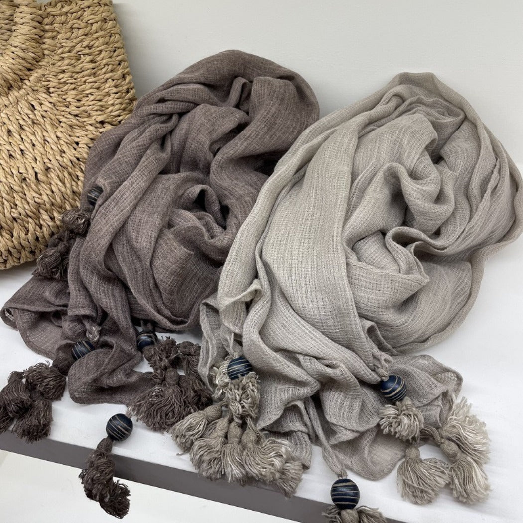 Scarvii - Large Color-Block Scarf With Fringe