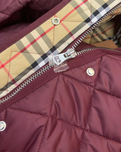 Burberry 25 Quilted Hooded Long Coat Burgundy Polyester Cotton
