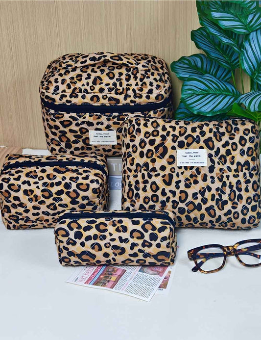 Large Capacity Leopard Print Quilted Makeup Bag