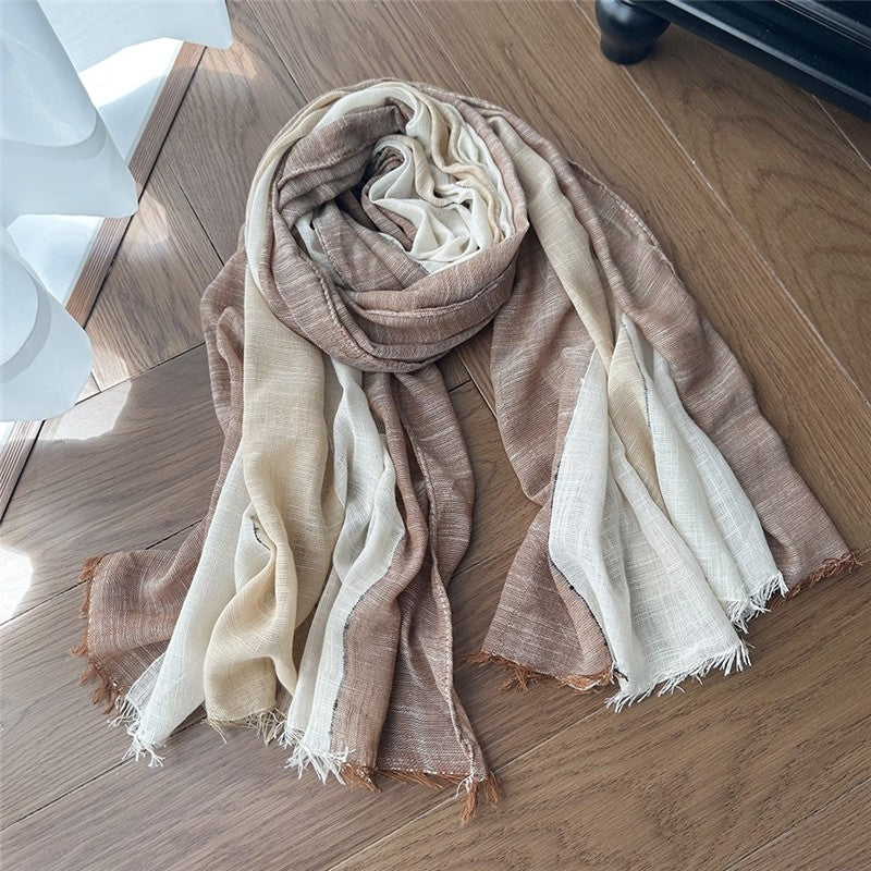 Casual Striped Fringed Thin Scarf