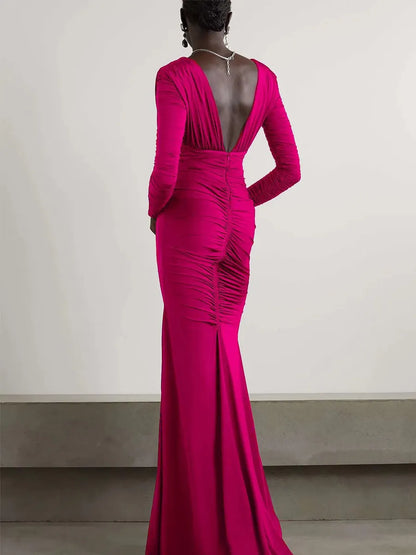 Azaria Deep V Long Sleeve Maxi Dress
