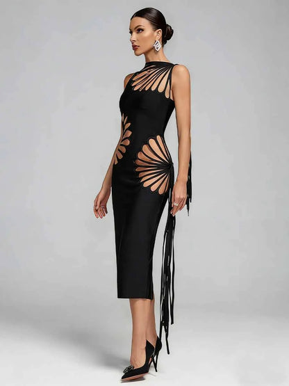 Lavinia Cutout Tassel Bandage Midi Dress