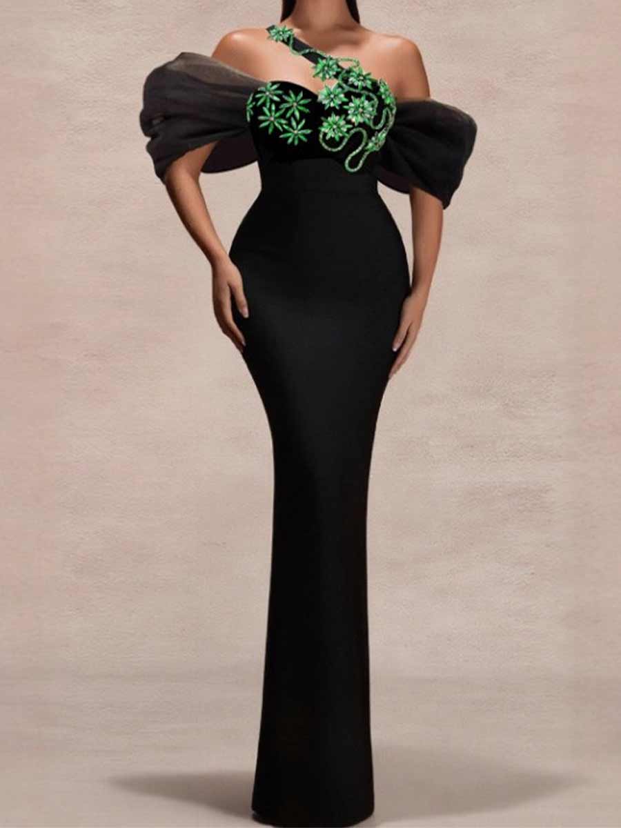 Liana Bubble Sleeve Bandage Maxi Dress
