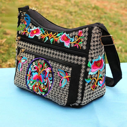 New Ethnic Style Women'S Embroidery Bag Large Capacity Multi Layer Embroidery One Shoulder Crossbody Cosmetic Bag
