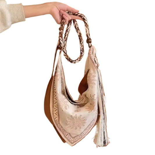 Cosbai - Boho Triangle Tote Bag With Tassel