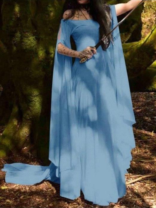 Vintage Literary Dress Off Shoulder O Neck Long Sleeve Floor Length For Women Plus Size S-5Xl Patchwork