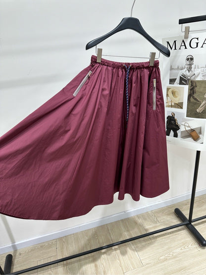Miu Long Skirt Burgundy Windproof Fabric 349732