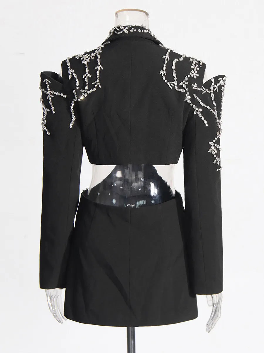 Ravenna Rhinestone-Embellished Cutout Suit Dress