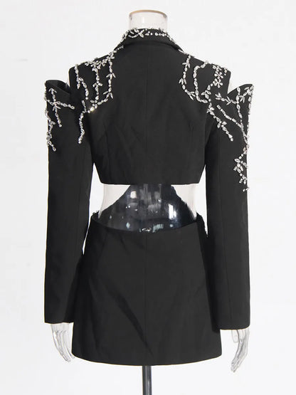Ravenna Rhinestone-Embellished Cutout Suit Dress