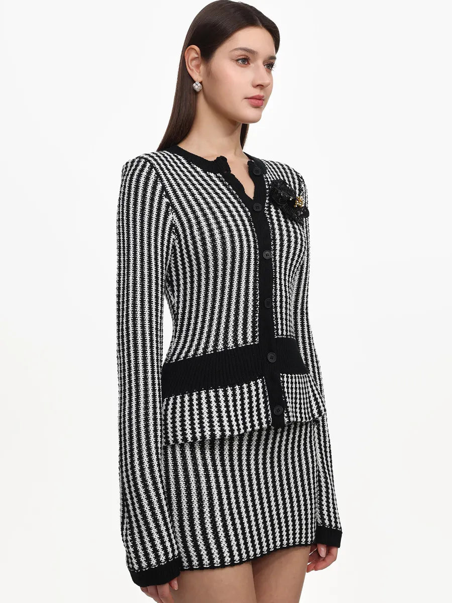 Gabriela Classic Contour Long Sleeve Stripe Knit Two Piece Set